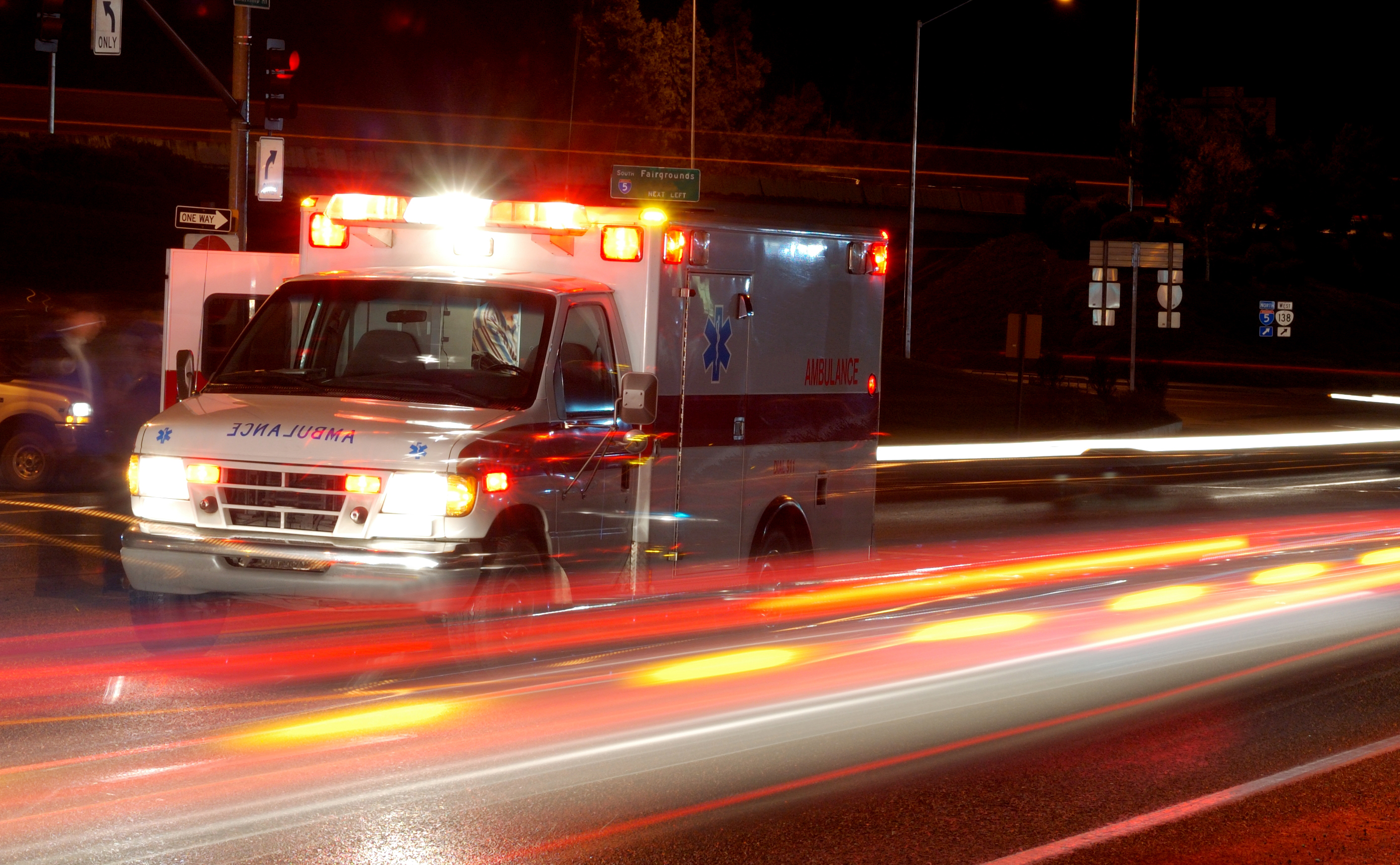 Ambulance with lights on