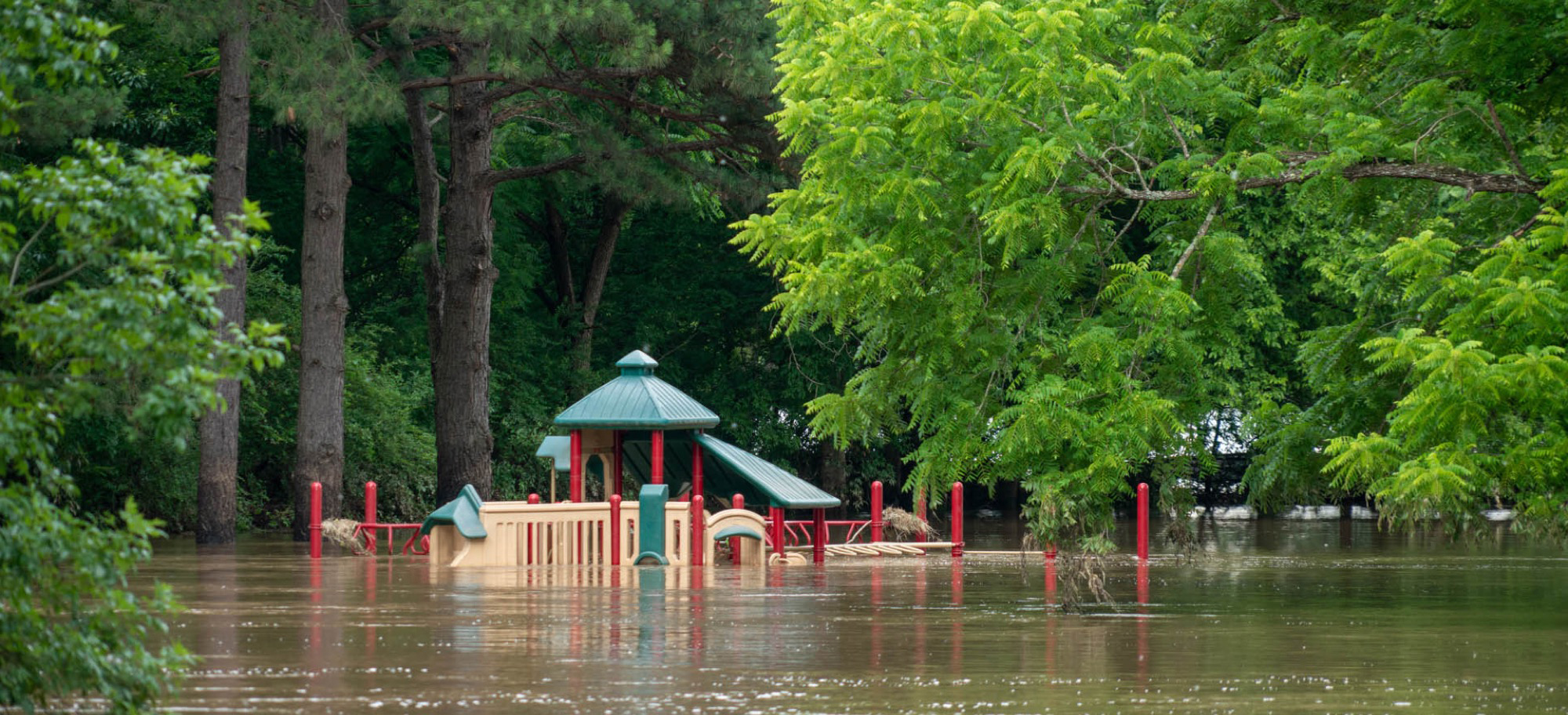 Playground under water after flood
