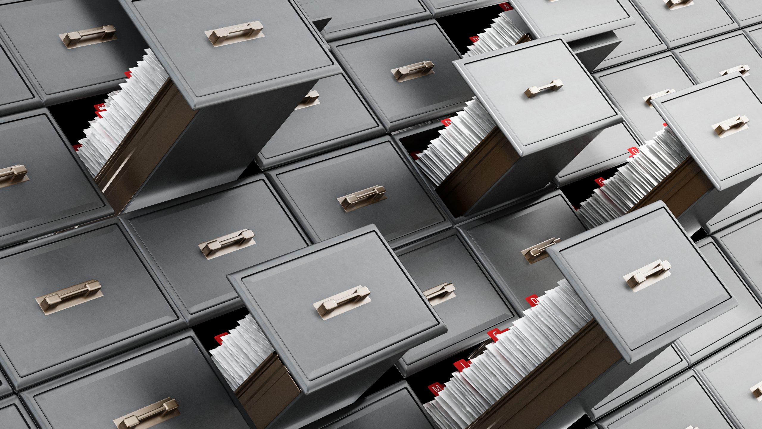 endless file cabinets with drawers open