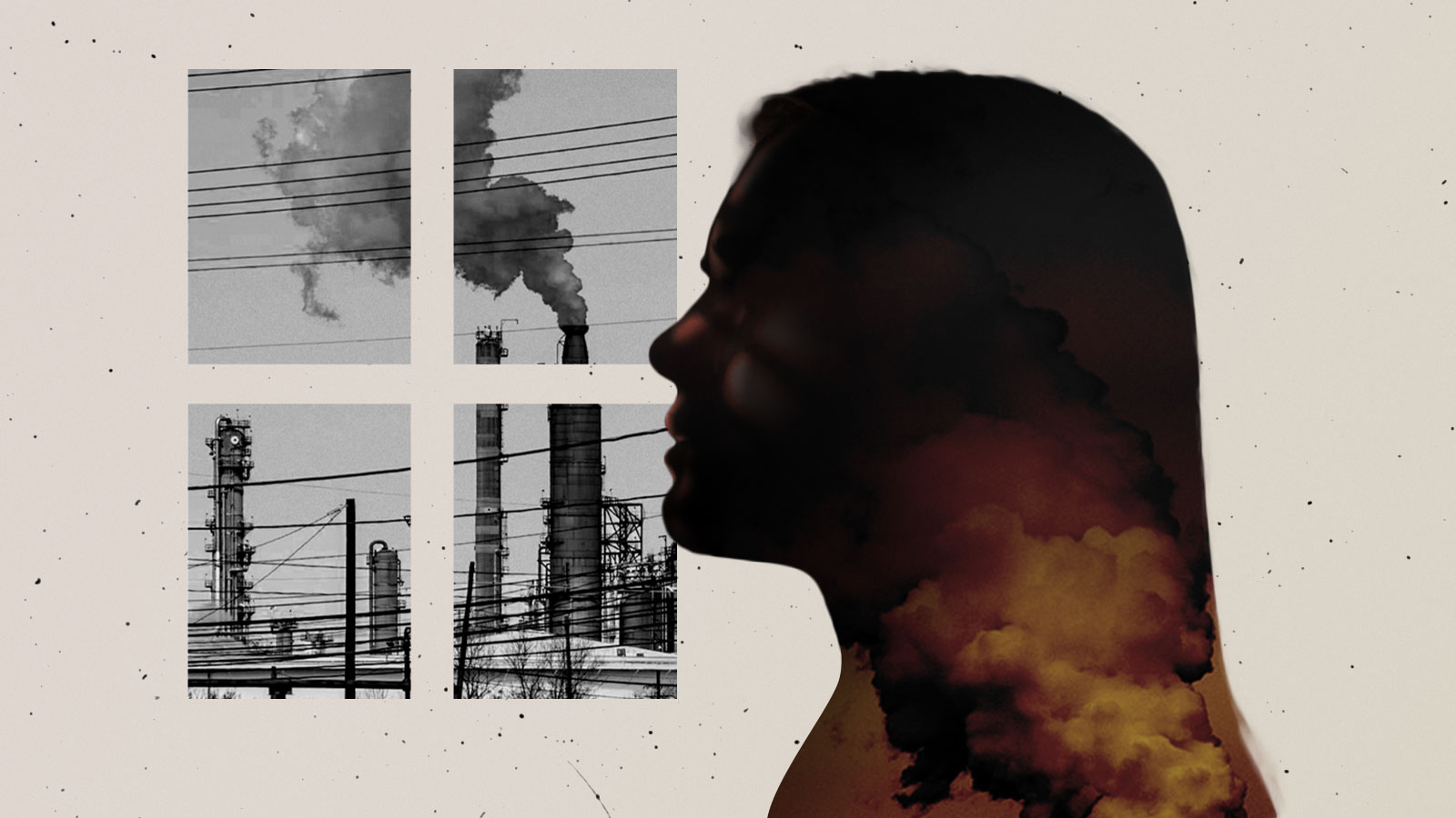 collage image of person and smokestacks